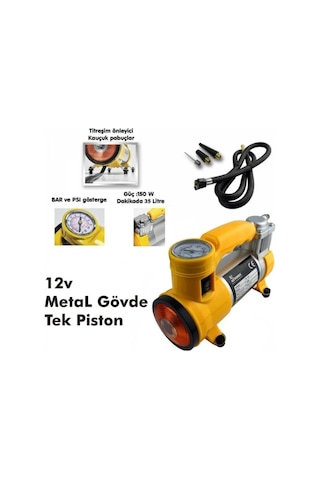 Autokit Saatli 12V 100 Psi FA1-034 Hava Kompresörü Metal Gövdeli Işıklı