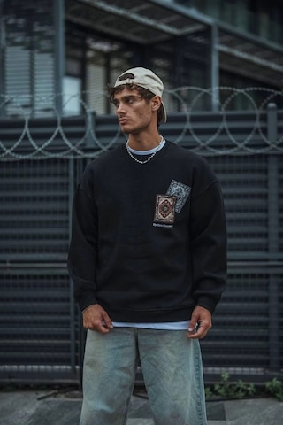 Uzun Kol Bisiklet Yaka Baskılı Sweatshirt - Siyah Siyah