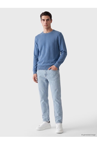 Lcwaıkıkı Classic Mavi Bisiklet Yaka Desenli Erkek Regular Fit Triko Kazak