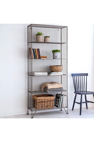 Wessdizayn Metal Dekoratif Vitrin, 5 Gözlü Ayaklı Kafes Tel Kitaplık Wd-205