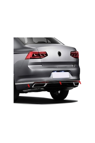 Volkswagen Passat B8.5 Uyumlu 2019 Ve Üzeri Krom Arka Tampon Çıtası 3 Parça Paslanmaz Çelik