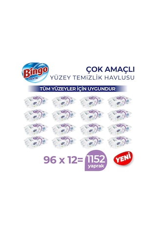 Bingo Pratik Arap Sabunu Katkılı Lavanta Yüzey Temizlik Havlusu 12 x 96'lı