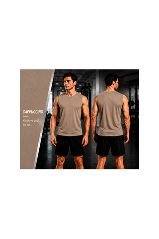 Beydex Erkek Nem Emici Hızlı Kuruma Atletik Teknik Sporcu Sıfır Kol T-shirt Gym Kahverengi