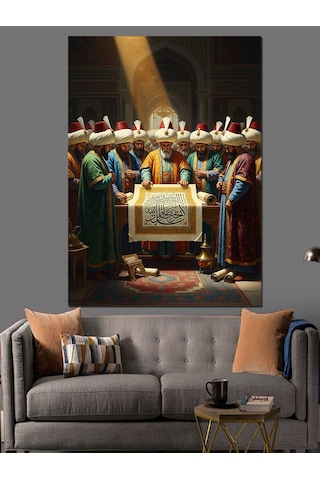 Osmanlı Sultanı Ve Divan Heyeti Dekoratif Kanvas - Mdf Ahşap Tablo