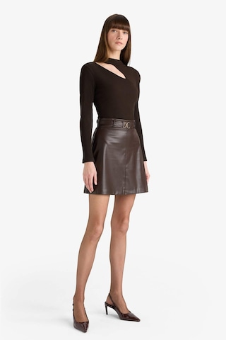 Defacto A Kesim Normal Bel Suni Deri Mini Etek G1895ax25aubn45 Kahve