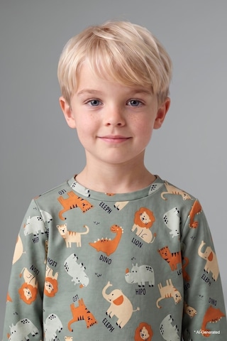 Defacto Baskılı Uzun Kollu Üst Lastikli Paça Alt 2li Pijama Takımı Erkek Bebek I1436a526augn1107 Yeşil-gn1107