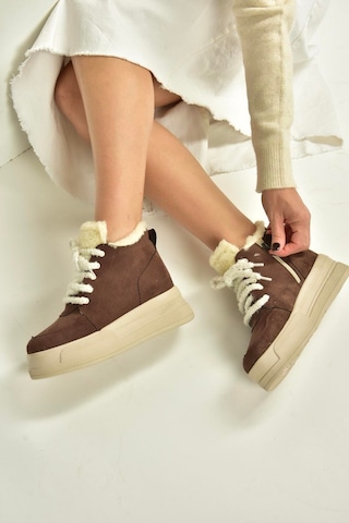 Fox Shoes V367343402 Kahverengi Süet İçi Tüylü Kalın Tabanlı Kadın Bot Kahverengi