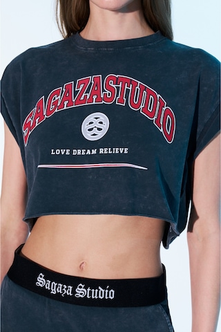 Sagaza Studio Ss6018 Bella Croped T-shırt Gri