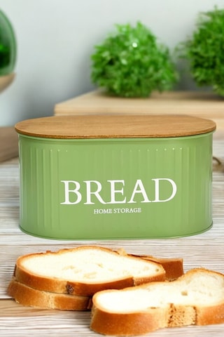 Ahşap Kapaklı Metal Ekmeklik Yeşil Yeşil