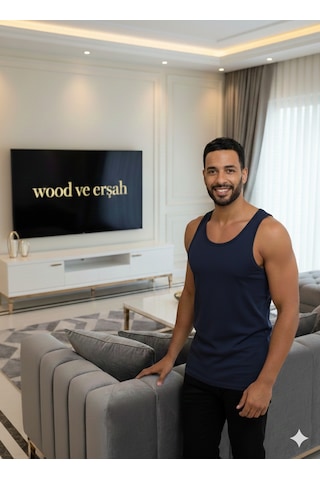 Lüx Wood Erkek Lüx Pamuk Penye Atlet Premium Rahat Lüx Erşah Lacivert