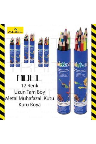 Adeland 12 Renk Tam Boy Uzun Kuru Boya 12 Li Metal Tüp Muhafazalı