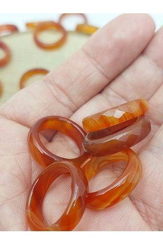 Akik Taşı Yüzük Bal Kahve Alacalı Faset Kesim 6mm Kalınlık 59910 Bakır