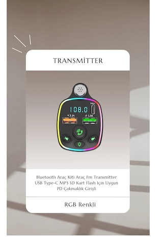 Neffo Fm Radyo Bluetooth Transmitter Usb Type-c Mp3 Sd Kart Flash