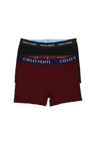 Cielo Venti Night Collection 2'li Organik Pamuk Erkek Boxer Siyah - Bordo