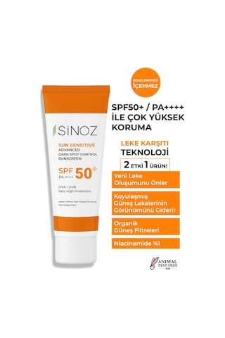 Sinoz Spf 50 Leke Karşıtı Aydınlatıcı Etkili Yüksek Koruyucu Niacinamide İçeren Yüz Güneş Kremi 50 ML