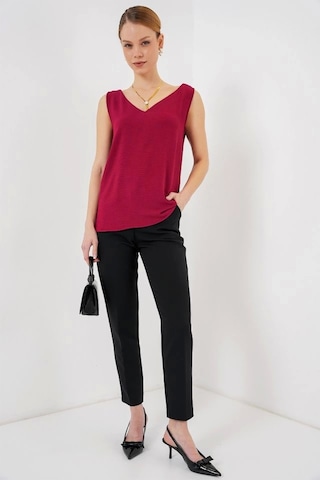 Defymoda V Yaka Sıfır Kol Bluz 950 - Bordo Bordo