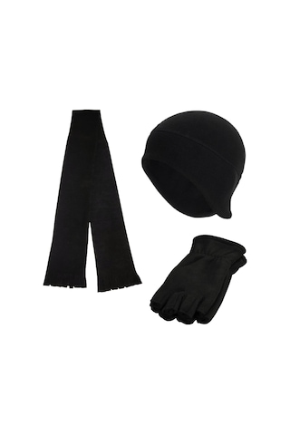 Axe Sportswear Kışlık Parmaksız Polar Eldiven - Kulaklı Bere - Atkı 3'lü Set Siyah