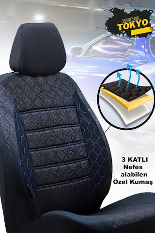 Renault 9 Reno Broadway Uyumlu Mavi Oto Koltuk Kılıfı Model Rio Tam Takım Araç Koltuk Kılıfı Mavi