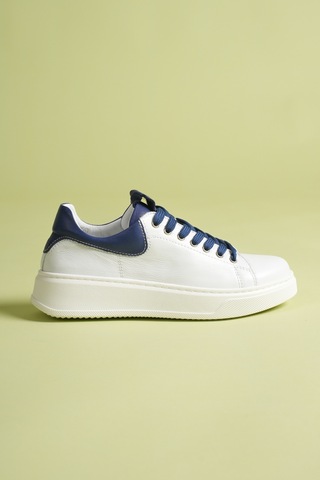 Analin Shoes Kadın Hakiki Deri Bağcıklı Casual Spor Ayakkabı Beyaz Koyu Mavi