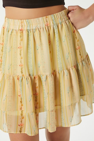 Kadın Juliet Sarı Çiçek Desen Astarlı Volanlı Mini Şifon Dokuma Etek