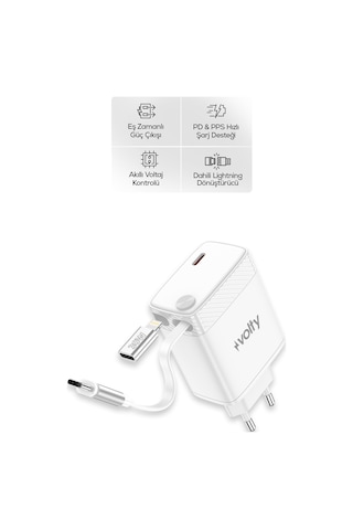 Hızlı Şarj Adaptörü 45w Pd Gan, Geri Çekilebilir Usb-c Kablolu, 2 Port, Laptop Uyumlu V0102023
