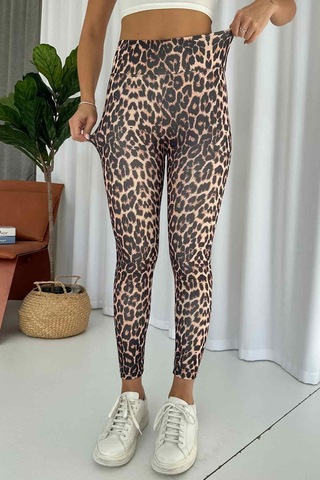 Mine Tan Butik Leopar Desen İçi Şardonlu Kadın Toparlayıcı Tayt - Bej Bej