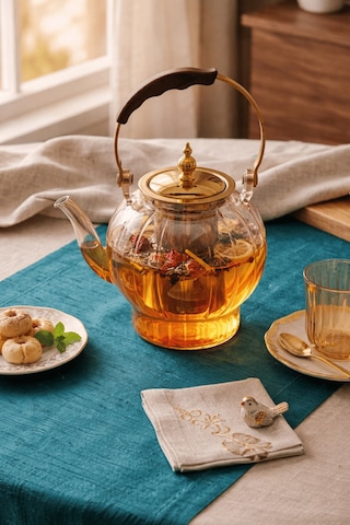 1000 Ml. Isıya Dayanıklı Borosilikat Amber Cam Demlik Ahşap Saplı Süzgeçli Cam Demlik Amber