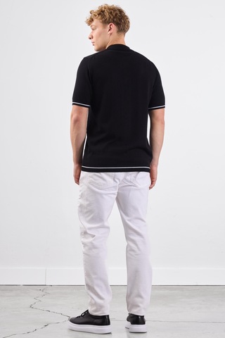 Dufy Siyah Polo Düğmeli Fitilli Kısa Kollu Slim Fit Erkek Triko Siyah