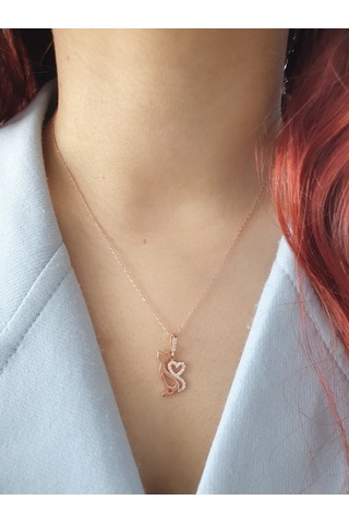 MAGRİB 925 ayar gümüş kalpli kedili Kadın gümüş kolye