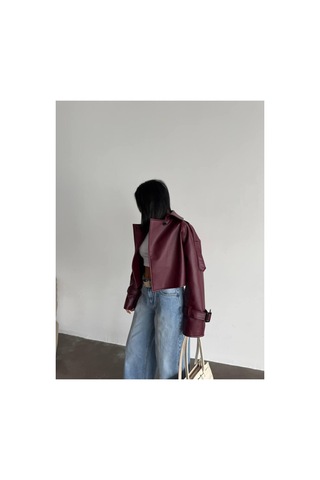 Almira Yeni Sezon Oversize Bomber Kadın Deri Ceket Bordo Bordo