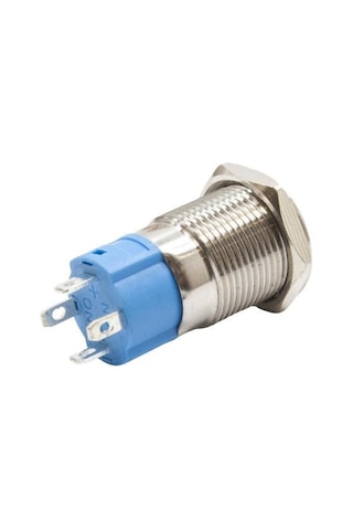 Nitronelektronik 12A-P1-C 12Mm Düz Yaylı Işıklı Power Metal Buton - Mavi