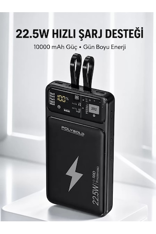 Powerbank Hızlı Şarj 10000 Mah Dahili Kablo Yeni Nesil Belirtilmemiş