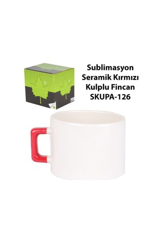 Sublimasyon Seramik Kırmızı Kulplu Lüks Fincan - Kutulu