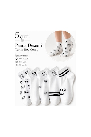 Worthy Socks 5'li Panda Desenli Patik Bilek Çorap 5 Çift Panda Yarım