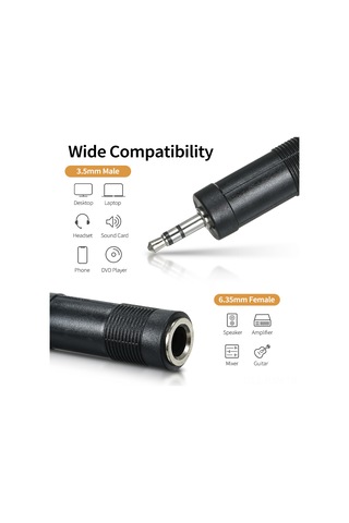 Kosona 6.35mm Dişi'den 3.5mm Erkek'e Ses Dönüştürücü, Hoparlör-gitar-bilgisayar Uyumlu, Plug & Play, Abs Malzeme, Taşınabilir Ses Bağlantı Adaptörü