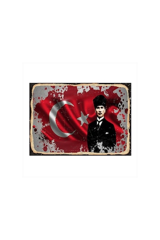 Bedeko Mustafa Kemal Atatürk Ve Bayrak Modern Ahşap Tablo 50 Cm X 70 Cm