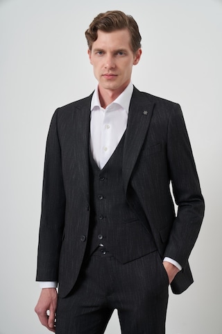 Morven Erkek Siyah Trend Yelekli Slim Fit Sivri Yaka Takım Elbise 25mc001069001 Siyah