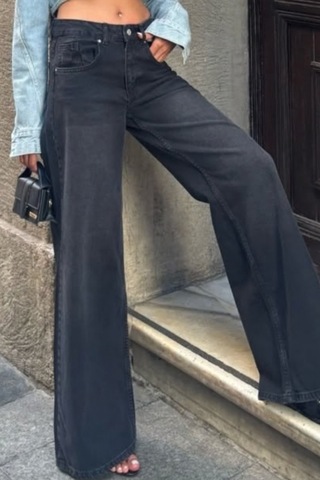Balenbi Kadın Yüksek Bel Yıkamalı Jean Salaş Kesim Extra Wide Leg Kot Pantolon 1243 Füme W13