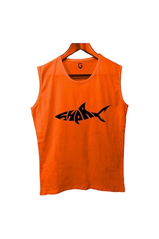 Top Glory Shark Baskılı Kolsuz Sporcu T-shirt Tank Top Sporcu Fitness Atlet Turuncu