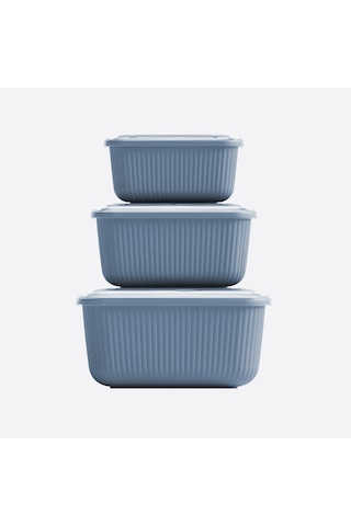 İç İçe Geçmeli Snaplid Dikdörtgen Saklama Kabı 600 - 1100 - 1800 Ml Üçlü Set Mavi