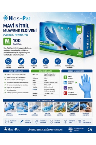 Has-pet Nitril Eldiven Medium Mavi