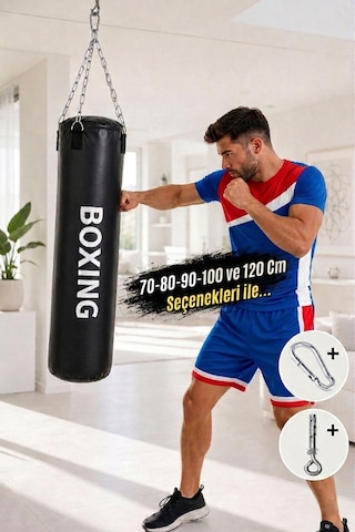 100 Cm x 30 Cm Hazır Dolu Boks Kum Torbası + Tavan Askı Kancası Siyah
