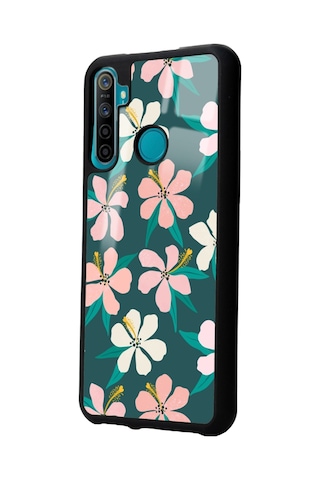 Oppo Realme 5i Leaf Flovers Tasarımlı Glossy Telefon Kılıfı Siyah