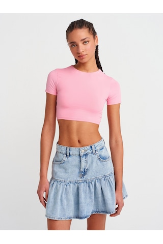 Dilvin 31175 Bisiklet Yaka Crop Top-pembe Pembe
