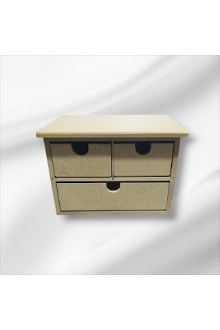 Ahşap Boyanabilir 3 Çekmeceli Takı-aksesuar Organizer Kutu