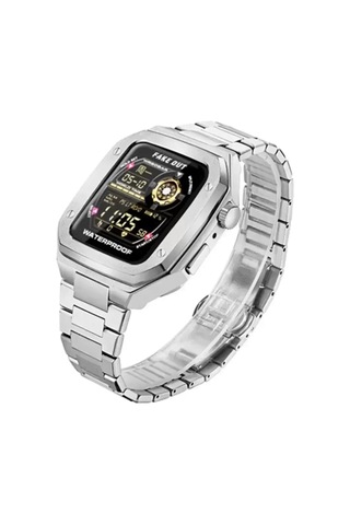 Newface Apple Watch Uyumlu 45mm Metal Petek Kasalı Kordon - Gümüş