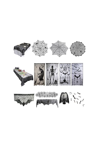 Youmex Halloween Dekorasyonu İçin Siyah Örümcek Ağı Desenli Polyester Kamin Örtüsü - 46x244 Cm, Esnek Ve Yıkama Uygun, Korkunç Ambiyans Oluşturucu