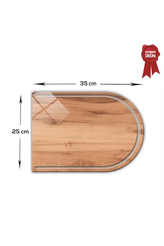 Kanallı Cam Kesme Tahtası - Yeni Ahşap - Kenarı Oval - 25x35cm