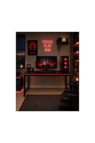 Siyah Kırmızı Oyuncu Masası 60x120, Çalışma Masası, Bilgisayar Masası, Gamer Masa, Metal Ayaklı Siyah/kırmızı