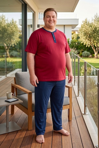 Bravie Erkek Yakası Düğmeli Altı Uzun Kısa Kollu Pamuklu Büyük Beden Yazlık Pijama Takımı Bordo Bordoo